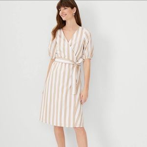 Ann Taylor white and tan striped wrap dress